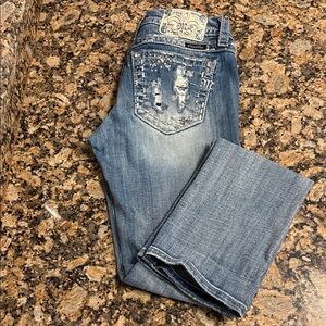 Miss Me Light Blue Straight Leg Jeans with Embellished Back Pockets